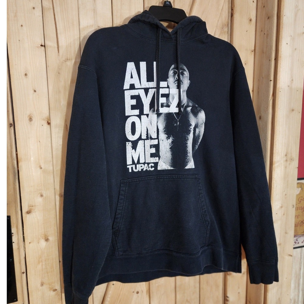 Tupac All Eyez On Me Hoodie Port & Company Black Graphic Rap Sweatshirt Large